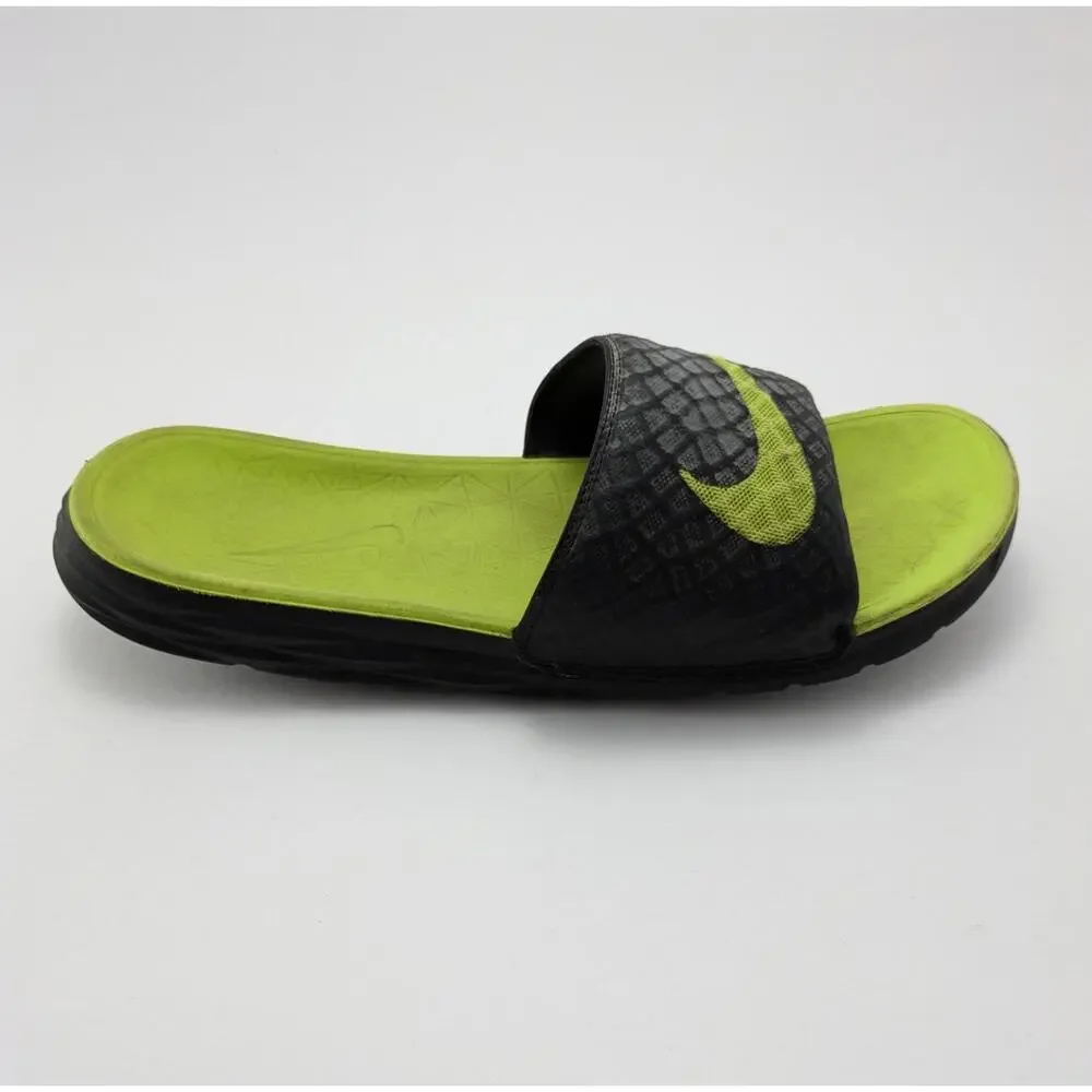 Mens Nike Benassi Solarsoft Black Volt Yellow Slide Sandals 705474-070 Size 12